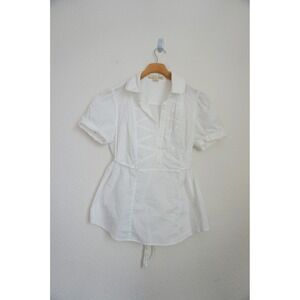 Y2K Forever 21 Preppy White Puff Sleeve Coquette Button Up Shirt size M